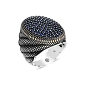 Gümüş Lacivert Zirkon Taşlı Oval Erkek Yüzük  SL4557 thumbnail 1