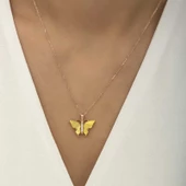 Gümüş Rose Sarı Kaplangözü Taşlı Kelebek Kolye SL4241 thumbnail 3