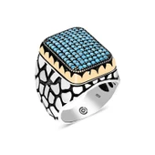 Gümüş Turkuaz Zirkon Taşlı Kare Erkek Yüzük  SL4559 thumbnail 2