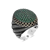 Gümüş Yeşil Zirkon Taşlı Oval Erkek Yüzük  SL4534 thumbnail 1