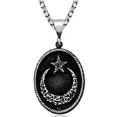 Gümüş Kelime-i Tevhid Yazılı Ay Yıldız Kolye SL4396 thumbnail 2