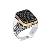 Gümüş Siyah Zirkon Taşlı Kare Erkek Yüzük  SL4530 thumbnail 1