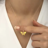 Gümüş Rose Sarı Kaplangözü Taşlı Kelebek Kolye SL4241 thumbnail 5