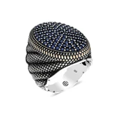 Gümüş Lacivert Zirkon Taşlı Oval Erkek Yüzük  SL4557 thumbnail 2