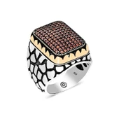 Gümüş Kırmızı Zirkon Taşlı Kare Erkek Yüzük  SL4503 thumbnail 2