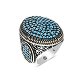 Gümüş Turkuaz Zirkon Taşlı Oval Erkek Yüzük  SL4545 thumbnail 2