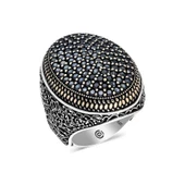 Gümüş Siyah Zirkon Taşlı Oval Erkek Yüzük  SL4560 thumbnail 1