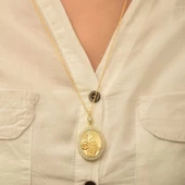 Gümüş Gold Tuğralı Oval Bayan Kolye SL4365 thumbnail 2