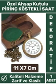 Özel Model Ahşap Kutulu Klasik Vintage Dekoratif Erkek Arkadaşa Hediyelik Pirinç Köstekli Saat thumbnail 1