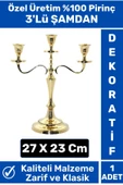 Premium Yüksek Kaliteli Dekoratif Şık Tasarım Hediyelik Biblo Mumluk %100 Pirinç 3'lü ŞAMDAN - 1