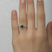 Gümüş Yeşil Baget Tek Taş Kadın Yüzük SL4720 thumbnail 12