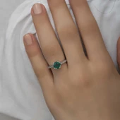 Gümüş Yeşil Baget Tek Taş Kadın Yüzük SL4720 thumbnail 6