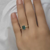 Gümüş Gold Yeşil Baget Taşlı Kadın Yüzük SL4721 thumbnail 6