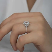 Gümüş Beyaz Baget Taşlı Kadın Yüzük  SL4713 thumbnail 11