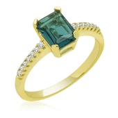 Gümüş Gold Yeşil Baget Taşlı Kadın Yüzük SL4721 thumbnail 1