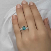 Gümüş Koyu Yeşil Baget Taşlı Kadın Yüzük  SL4717 thumbnail 7