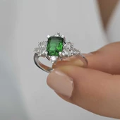 Gümüş Yeşil Baget Taşlı Kadın Yüzük SL4714 thumbnail 6