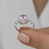 Gümüş Pembe Oval Taşlı Kadın Yüzük SL4712 thumbnail 7