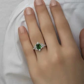 Gümüş Yeşil Baget Taşlı Kadın Yüzük SL4714 thumbnail 11