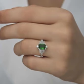 Gümüş Yeşil Baget Taşlı Kadın Yüzük SL4714 thumbnail 3