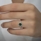 Gümüş Yeşil Baget Tek Taş Kadın Yüzük SL4720 thumbnail 10