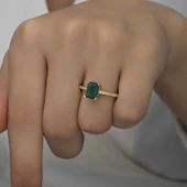 Gümüş Gold Yeşil Baget Taşlı Kadın Yüzük SL4721 thumbnail 9