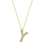 Gümüş Gold Y Harfi Kadın Kolye SL4781 - 1