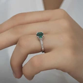 Gümüş Yeşil Baget Tek Taş Kadın Yüzük SL4720 thumbnail 11