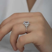 Gümüş Beyaz Baget Taşlı Kadın Yüzük  SL4713 thumbnail 4