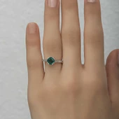 Gümüş Yeşil Baget Tek Taş Kadın Yüzük SL4720 thumbnail 5