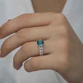 Gümüş Koyu Yeşil Baget Taşlı Kadın Yüzük  SL4717 thumbnail 5