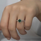 Gümüş Yeşil Baget Tek Taş Kadın Yüzük SL4720 thumbnail 2