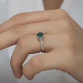 Gümüş Yeşil Baget Tek Taş Kadın Yüzük SL4720 thumbnail 4