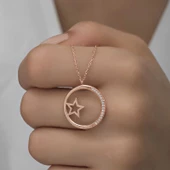Gümüş Rose Yıldız Detaylı Halka Kadın Kolye SL4747 thumbnail 6