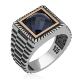 Gümüş Siyah Zirkon Taşlı Kare Erkek Yüzük  SL4956 thumbnail 1