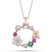 Gümüş Rose Manolya Çiçeği Kelebek Kadın Kolye  SL5381 - 1