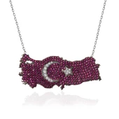 Gümüş Ay Yıldız Türkiye Haritası Kadın Kolye SL5326 thumbnail 2