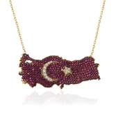 Gümüş Gold Ay Yıldız Türkiye Haritası Kadın Kolye SL5325 thumbnail 2