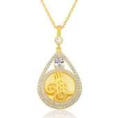 Gümüş Gold Kaplama Damla Tuğralı Kadın Kolye SL5638 thumbnail 1