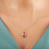 Gümüş Rose Renkli Taşlı Çiçekli Kadın Kolye  SL5318 thumbnail 4