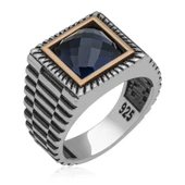 Gümüş Siyah Zirkon Taşlı Kare Erkek Yüzük  SL4956 thumbnail 2