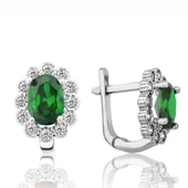 Gümüş Yeşil Çiçek Desenli J Kadın Küpe SL5658 thumbnail 2