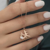 Gümüş Rose Tek Taşlı Uçak Kadın Kolye  SL4962 thumbnail 2
