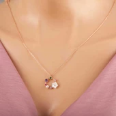 Gümüş Rose Renkli Taşlı Manolya Çiçeği Kadın Kolye SL5319 thumbnail 2