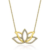 Gümüş Gold Lotus Çiçeği Kadın Kolye SL5676 thumbnail 2