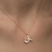 Gümüş Rose Tek Taşlı Uçak Kadın Kolye  SL4962 thumbnail 5