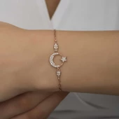 Gümüş Rose Ay Yıldız Kadın Bileklik SL5247 thumbnail 12