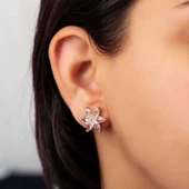 Gümüş Rose Beyaz Lotus Çiçeği Çivili Kadın Küpe SL5364 thumbnail 1