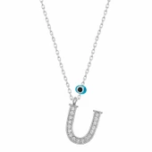 Gümüş Nazar Rodyum U Harfi Kadın Kolye SL4942 thumbnail 1