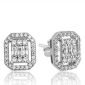 Gümüş Beyaz Baget Taşlı Çivili Kadın Küpe SL5370 thumbnail 2